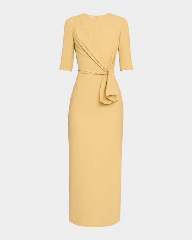 Draped Tie Short-Sleeve Cady Midi Dress